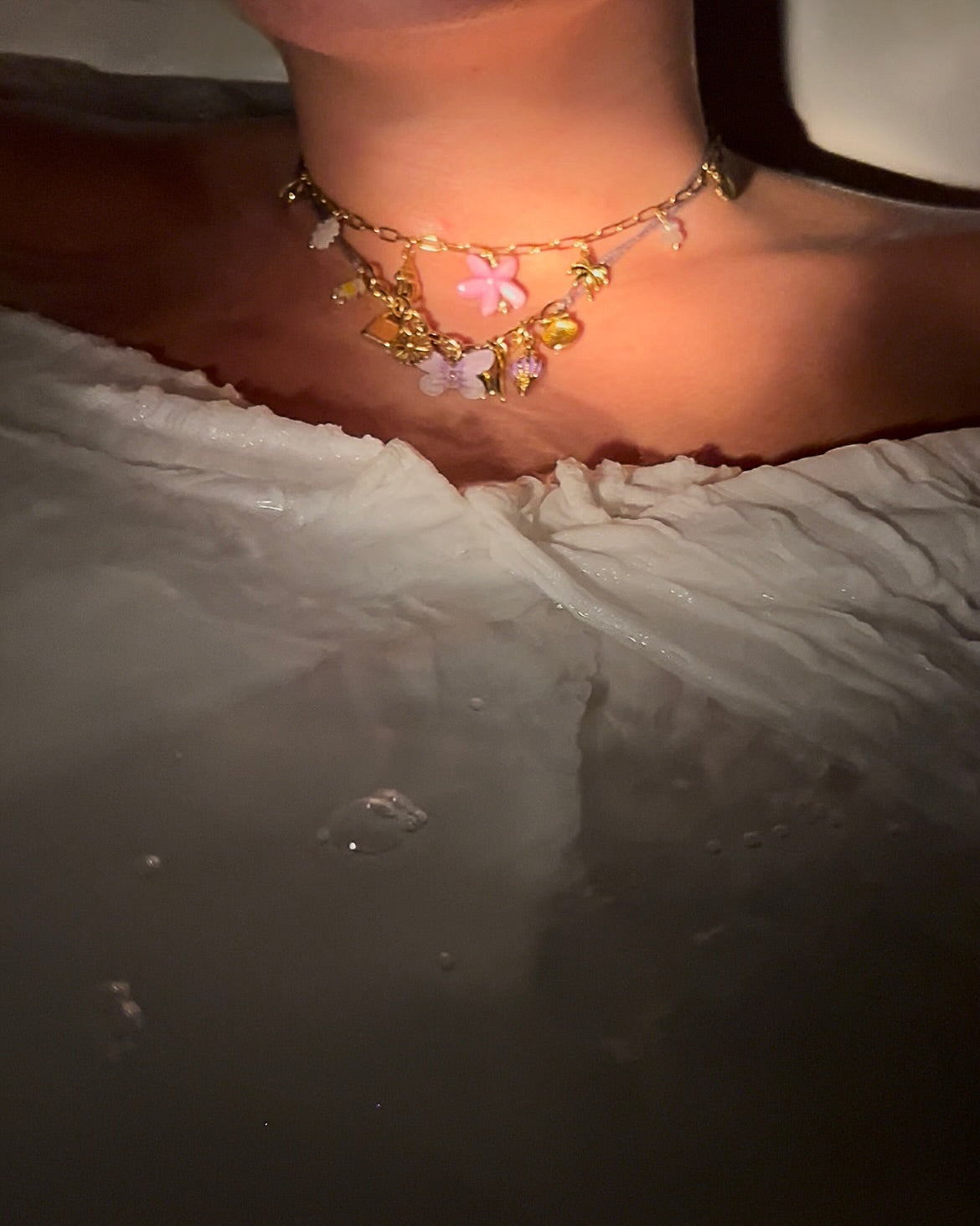 Collier en acier inoxydable qui brillent dans l'eau.