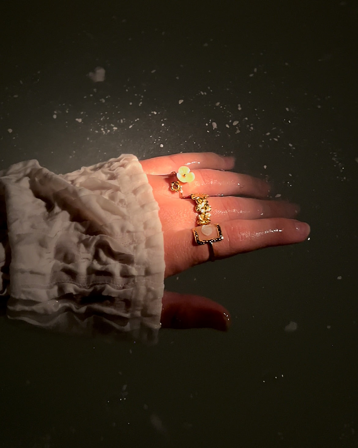 Bagues en acier inoxydable qui brillent dans l'eau.